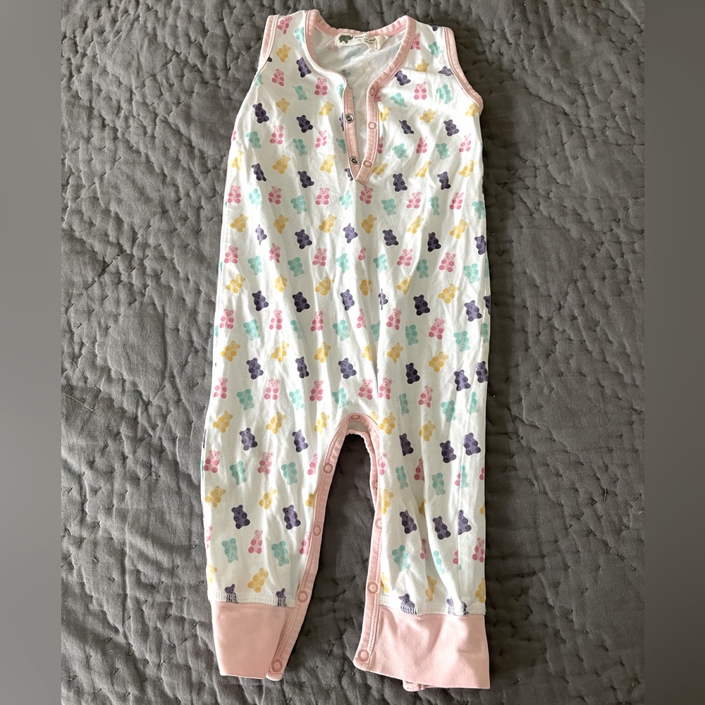Monica + Andy gummy bear tank romper pants 12-18 month white pink snaps organic